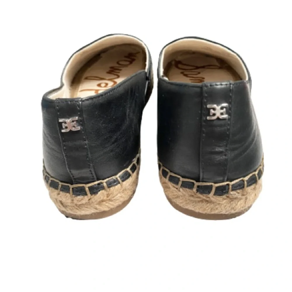 Sam Edelman Espadrilles Womens 8 Black Leather Jute Trim Slip On‎ Flats Shoes